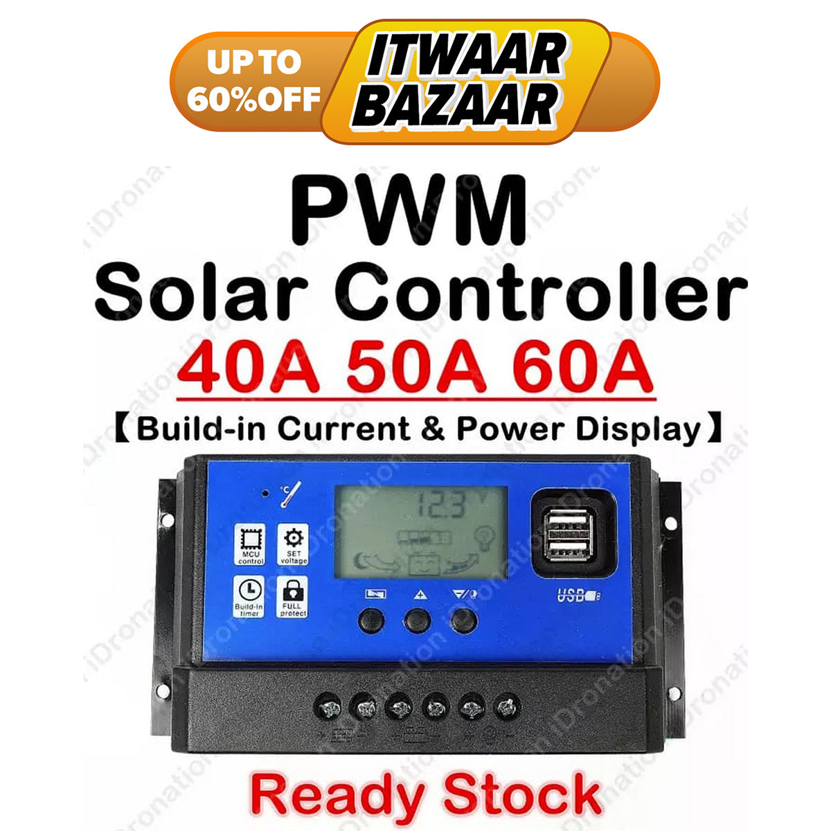 LCD Display PWM Solar Panel Controller Battery Charger Charge Solar Controller Regulator 50A 30A 20A 10A 12V