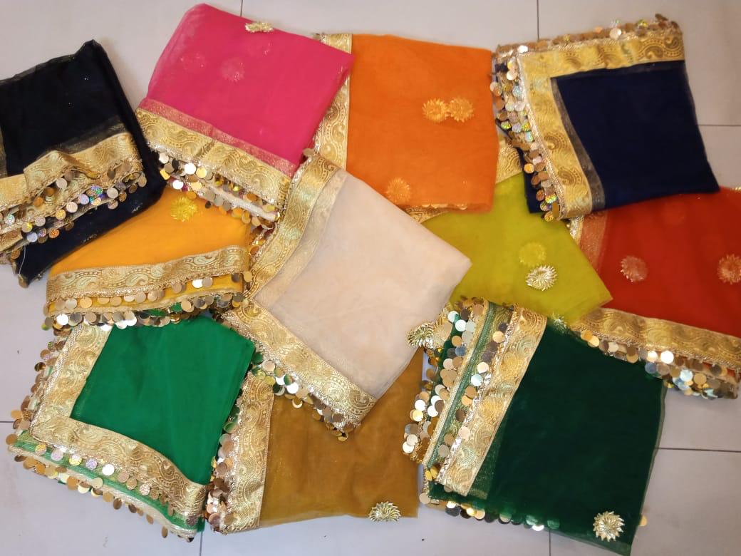 COIN Dupatta For Women Dyeable With Golden Lining And Border - Net Dupatta for Girls / Ladies & Women - Chunri - Organza Dupatta in Black, Red , White and More Different Colour - Stole - Scarf