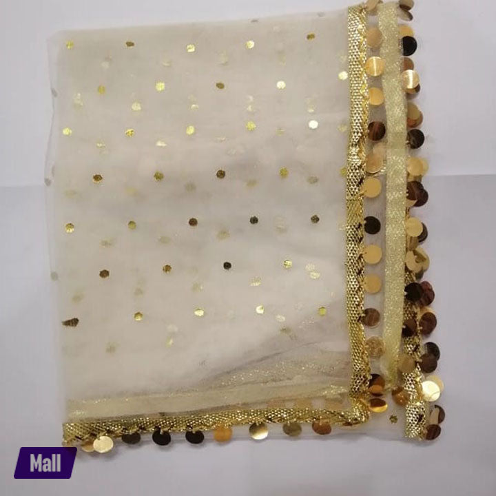 Coin Net dupatta with 2 side sikka lace For Women Dyeable With Golden Lining And Border - Net Dupatta for Girls / Ladies & Women - Chunri - Net Dupatta in Black, Red , White and More Different Colour - Stole - Scarf