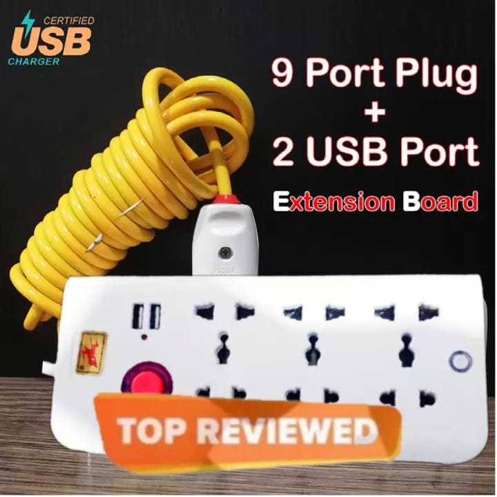 9 Ports Highest Quality Power Electric Multipurpose Extension Board - USB Ports Power Extension/ power socket/power supply with and with 3 meter// 5 meter Wire extension lead extention board