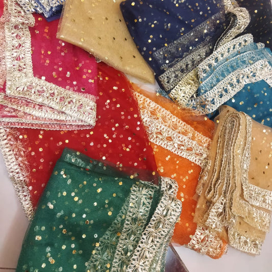 4 Side Gota Lace Zari Bindi Net Dupatta