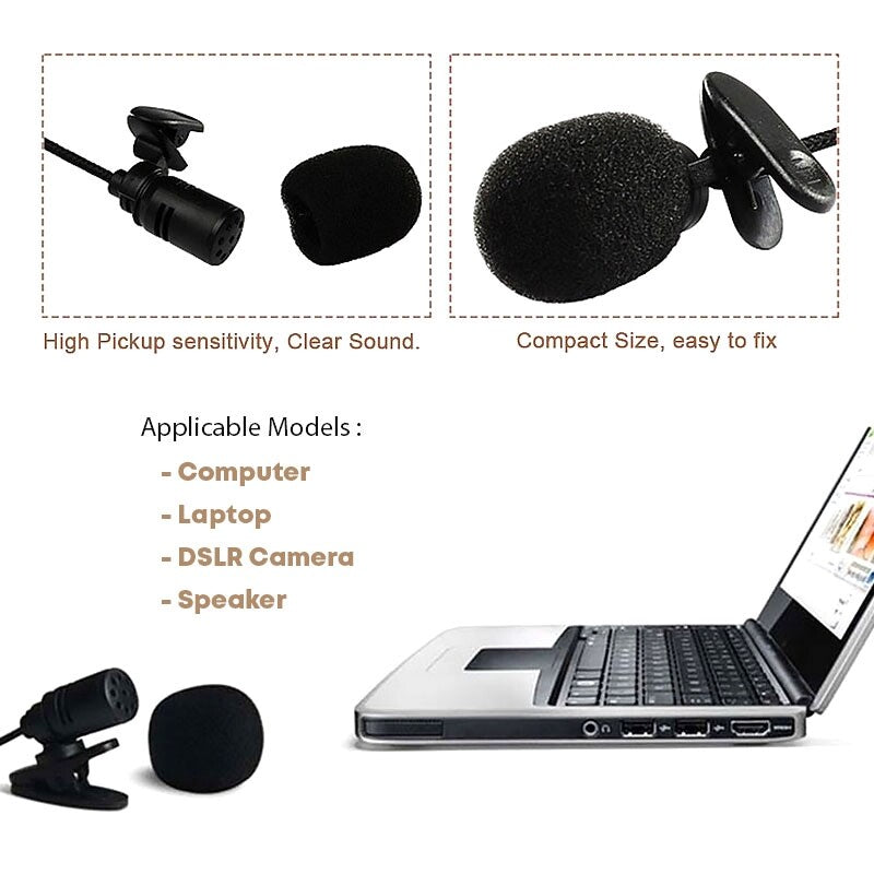 3.5mm Mini Microphone Mic Hands Free Clip For PC Laptop Loudspeaker High Sensitivty Anti-Interference