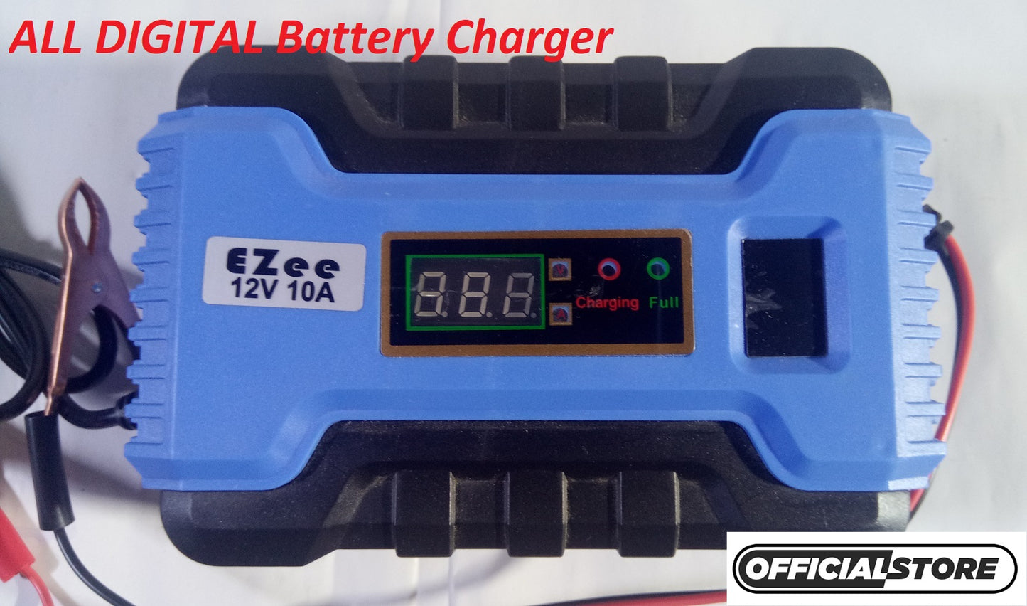 DIGITAL Universal Car Battery Charger 10A 12V Automatic 3 Phase Control Switched Mode Auto Off Function And Reverse battery + - protection