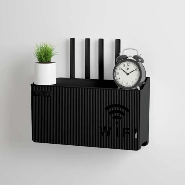 (Black) Wall-mounted router box Office Media Decor Console Wifi box Wireless storage boxes Rack Bracket Hangings Wall Shelf TV Box Router Shelf WiFi Stand Cord-less Phone Stand Wall Mount Wall Shelf Floating Media Shelf TV DVD Android Box Holder Stand