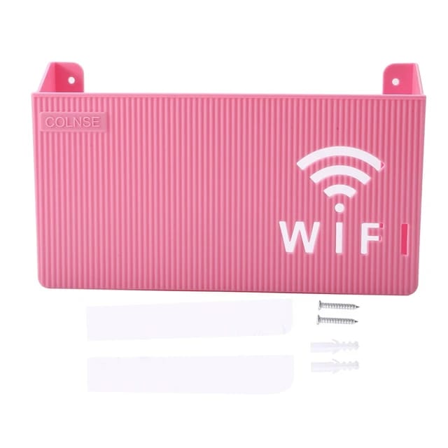 (Pink) Wall-mounted router box Office Media Decor Console Wifi box Wireless storage boxes Rack Bracket Hangings Wall Shelf TV Box Router Shelf WiFi Stand Cord-less Phone Stand Wall Mount Wall Shelf Floating Media Shelf TV DVD Android Box Holder Stand