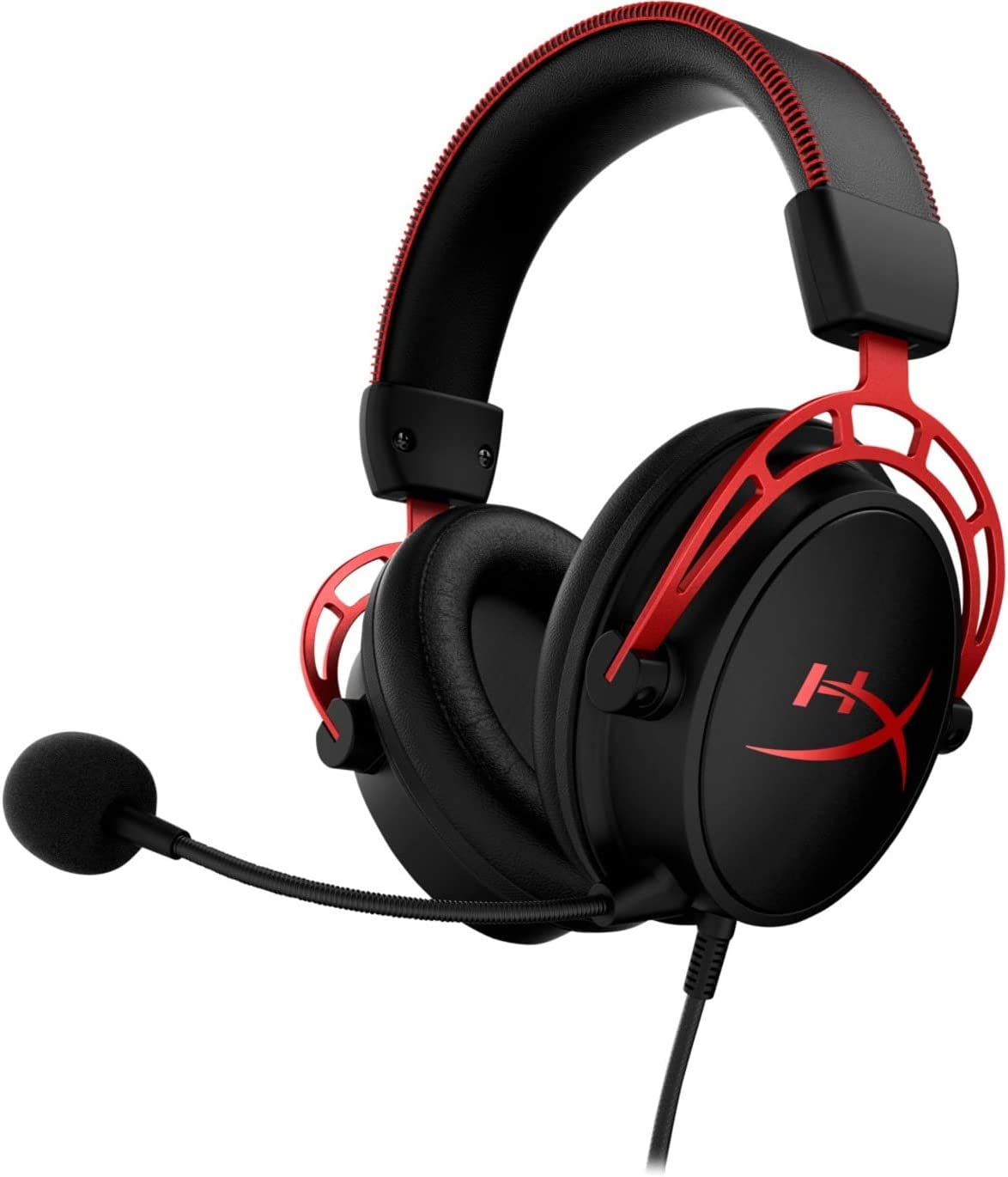 HyperX Cloud Alpha Gaming Headset - Dual Chamber Drivers, Detachable Mic, Aluminum Frame, Compatible with PC, PS4, PS5, Xbox, Switch & Mobile – Red (No Box, American Used)