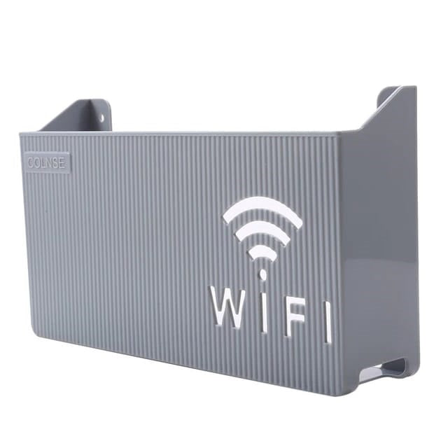 (Grey) Wall-mounted router box Office Media Decor Console Wifi box Wireless storage boxes Rack Bracket Hangings Wall Shelf TV Box Router Shelf WiFi Stand Cord-less Phone Stand Wall Mount Wall Shelf Floating Media Shelf TV DVD Android Box Holder Stand