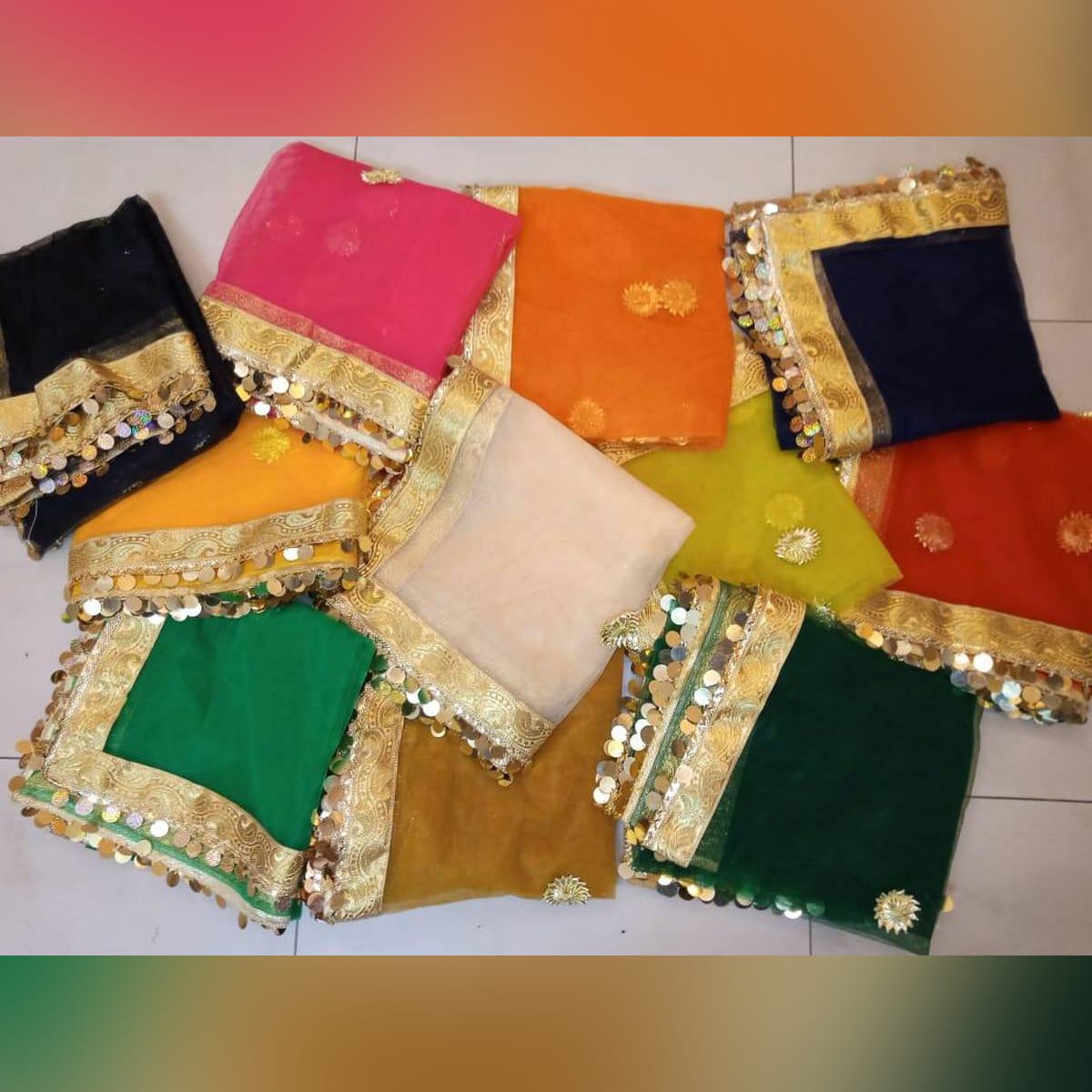 COIN Dupatta For Women Dyeable With Golden Lining And Border - Net Dupatta for Girls / Ladies & Women - Chunri - Organza Dupatta in Black, Red , White and More Different Colour - Stole - Scarf