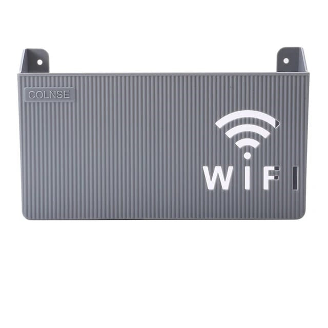 (Grey) Wall-mounted router box Office Media Decor Console Wifi box Wireless storage boxes Rack Bracket Hangings Wall Shelf TV Box Router Shelf WiFi Stand Cord-less Phone Stand Wall Mount Wall Shelf Floating Media Shelf TV DVD Android Box Holder Stand