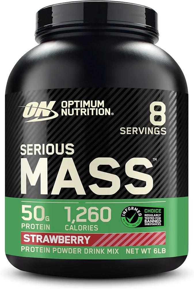 Optimum Nutrition Serious Mass, Weight Gainer Protein Powder, Mass Gainer, Vitamin C and Zinc for Immune Support, Creatine, Strawberry, 6 Pound