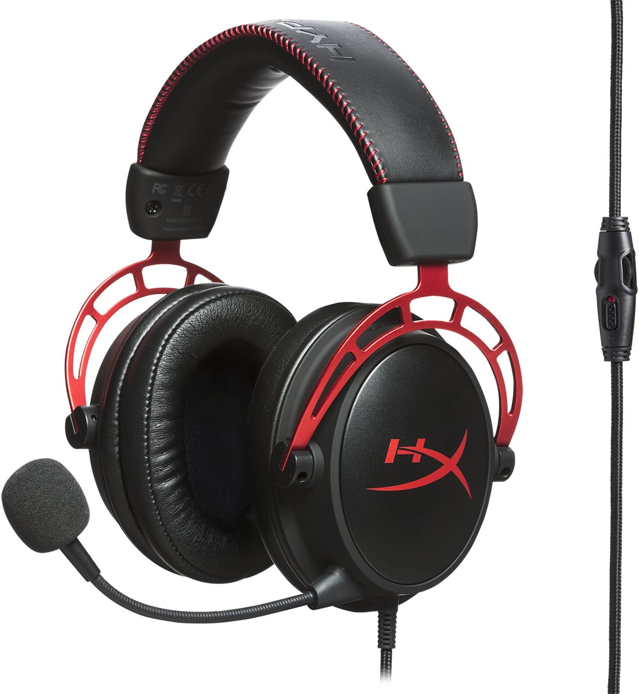 HyperX Cloud Alpha Gaming Headset - Dual Chamber Drivers, Detachable Mic, Aluminum Frame, Compatible with PC, PS4, PS5, Xbox, Switch & Mobile – Red (No Box, American Used)