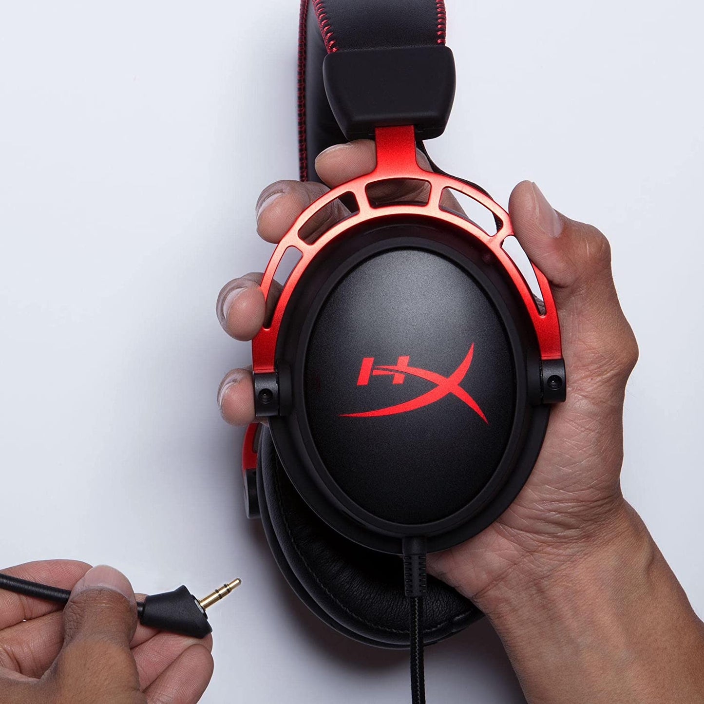 HyperX Cloud Alpha Gaming Headset - Dual Chamber Drivers, Detachable Mic, Aluminum Frame, Compatible with PC, PS4, PS5, Xbox, Switch & Mobile – Red (No Box, American Used)
