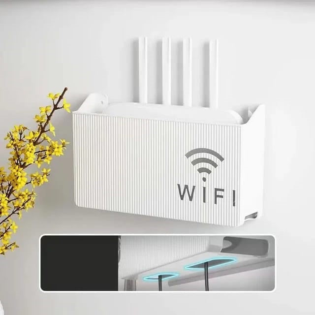 (White) Wall-mounted router box Office Media Decor Console Wifi box Wireless storage boxes Rack Bracket Hangings Wall Shelf TV Box Router Shelf WiFi Stand Cord-less Phone Stand Wall Mount Wall Shelf Floating Media Shelf TV DVD Android Box Holder Stand