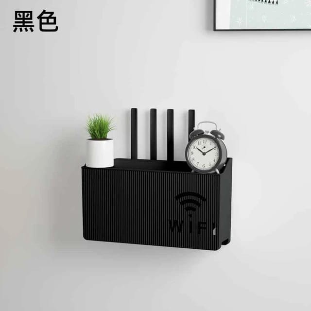 (Black) Wall-mounted router box Office Media Decor Console Wifi box Wireless storage boxes Rack Bracket Hangings Wall Shelf TV Box Router Shelf WiFi Stand Cord-less Phone Stand Wall Mount Wall Shelf Floating Media Shelf TV DVD Android Box Holder Stand