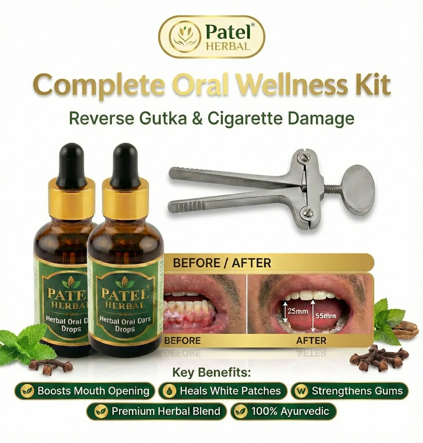 Mouth Opener Tool with Herbal Care Oil Combo (Jaw Exercise Kit)