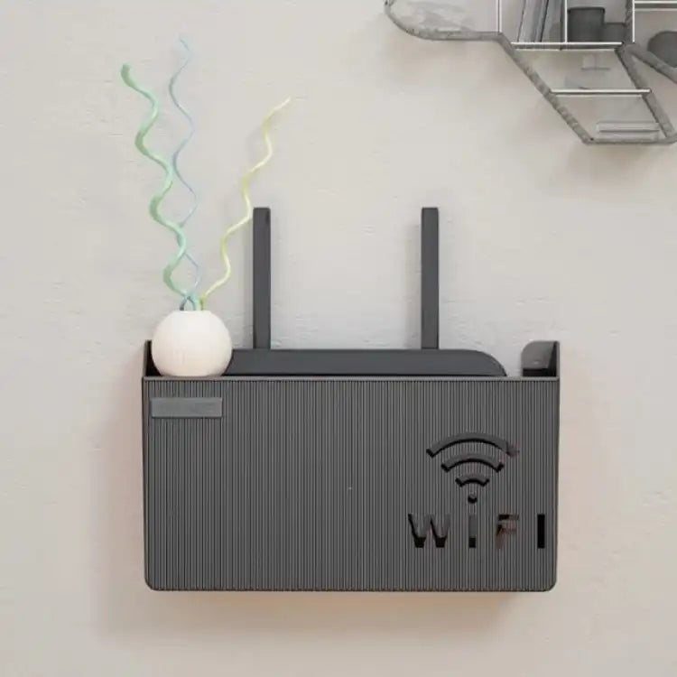 (Black) Wireless Wifi Router Shelf Storage Box Black Gray White Wall-mounted Wall Organizer Easy To Install Pink ABS Space Saver