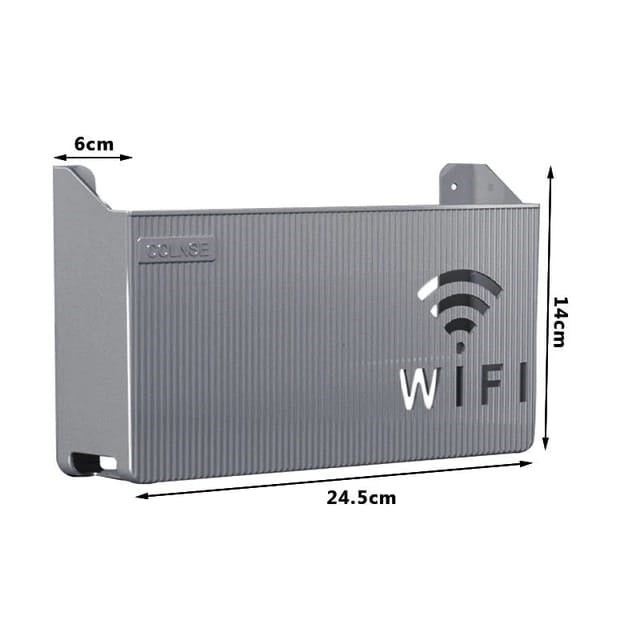 (Grey) Wall-mounted router box Office Media Decor Console Wifi box Wireless storage boxes Rack Bracket Hangings Wall Shelf TV Box Router Shelf WiFi Stand Cord-less Phone Stand Wall Mount Wall Shelf Floating Media Shelf TV DVD Android Box Holder Stand
