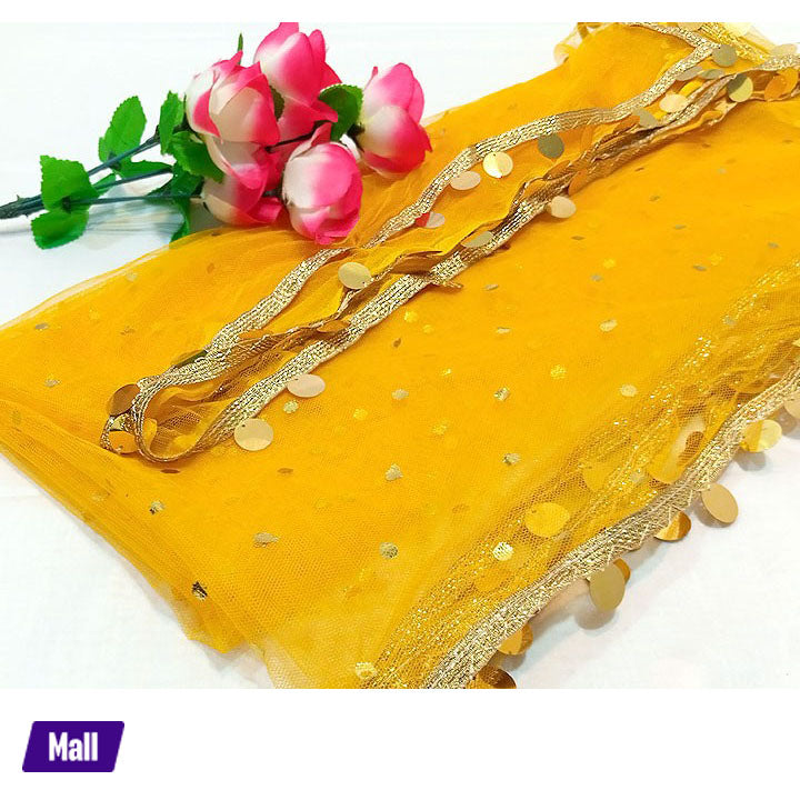 Coin Net dupatta with 2 side sikka lace For Women Dyeable With Golden Lining And Border - Net Dupatta for Girls / Ladies & Women - Chunri - Net Dupatta in Black, Red , White and More Different Colour - Stole - Scarf