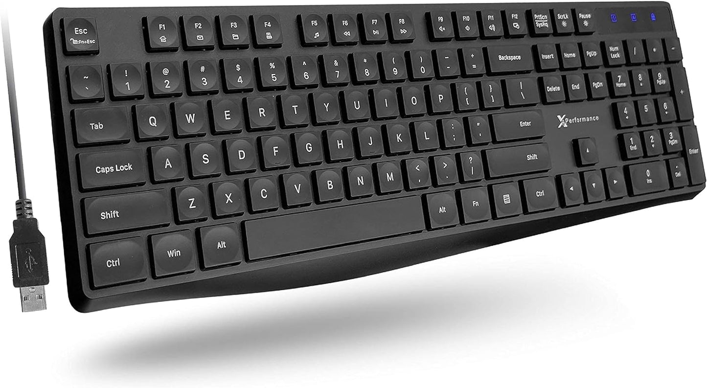 X9 Performance Wired Keyboard - Ultra Slim Full Size Ergonomic Computer Keyboard - Basic USB Keyboard for PC Desktop, Laptop with 5ft Corded Wire, 104 Quiet Keys, 14 Shortcuts, and Kickstand PATELWALA