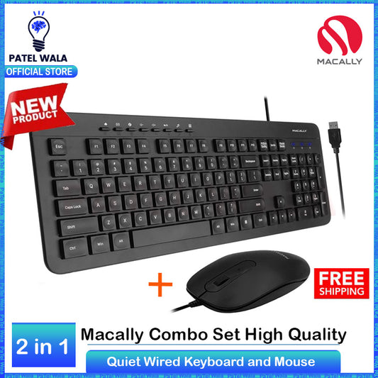 Pack of 2 Wired Keyboard and Mouse Combo, Macally Slim Full Sized Ergonomic USB Keyboard and Mouse Wired - Quiet Wired Keyboard and Mouse - Wire Corded Keyboard for Laptop and Desktop PC Computer