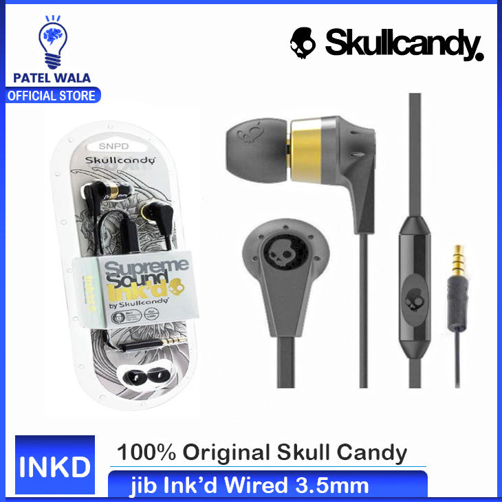 100% اصلی سکل کینڈی ہینڈز فری سکل کینڈی جِب Ink'd وائرڈ 3.5mm ائرفونز Skullcandy Ink'd+ وائرڈ ان ایئر ایئربڈز مائک کے ساتھ