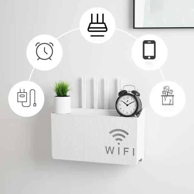 (White) Wall-mounted router box Office Media Decor Console Wifi box Wireless storage boxes Rack Bracket Hangings Wall Shelf TV Box Router Shelf WiFi Stand Cord-less Phone Stand Wall Mount Wall Shelf Floating Media Shelf TV DVD Android Box Holder Stand