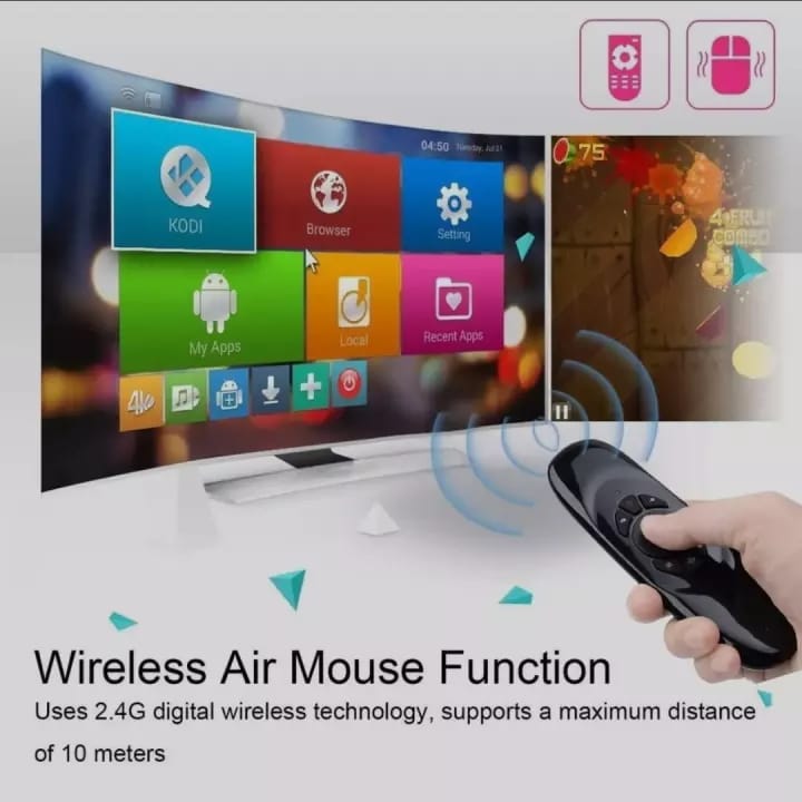C120 2.4G لوحة مفاتيح لاسلكية ماوس هوائي وحدة تحكم عن بعد ذكية لوحة مفاتيح ألعاب لاسلكية متوافقة مع Android Box Media Player TV PC (مع بطارية قابلة للشحن)