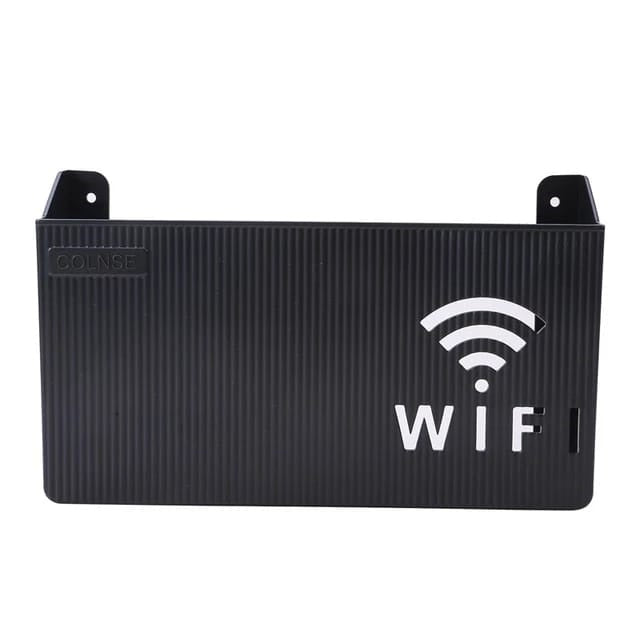(Black) Wall-mounted router box Office Media Decor Console Wifi box Wireless storage boxes Rack Bracket Hangings Wall Shelf TV Box Router Shelf WiFi Stand Cord-less Phone Stand Wall Mount Wall Shelf Floating Media Shelf TV DVD Android Box Holder Stand