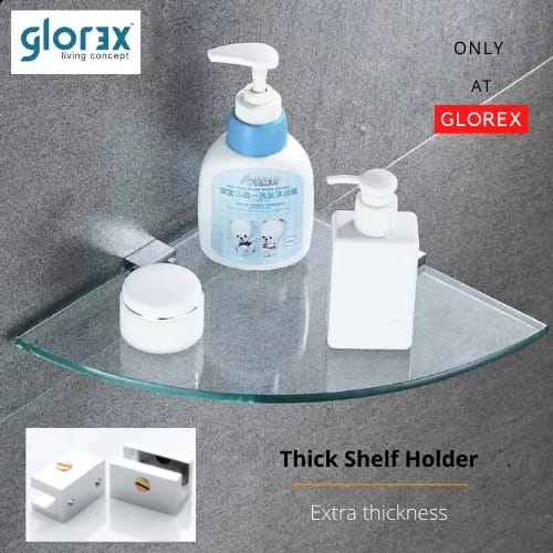 (PATEL ) (in Set) (2pcs) High Quality Thick Bathroom Wall Mounted Glass Shelf Shampoo Rack Bathroom Shelf Bathroom Rack Toilet Rack Glass Rack 1 Layer Toilet Rak Glass Rak Bathroom Rak Fast Delivery Ready Stock Readily Stock