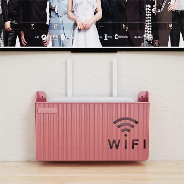 (Pink) Wall-mounted router box Office Media Decor Console Wifi box Wireless storage boxes Rack Bracket Hangings Wall Shelf TV Box Router Shelf WiFi Stand Cord-less Phone Stand Wall Mount Wall Shelf Floating Media Shelf TV DVD Android Box Holder Stand