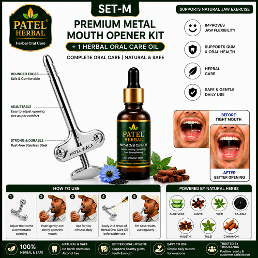 Metal Mouth Opener Tool + Herbal Oral Care Oil Combo | Jaw Exercise Kit (Set-M)