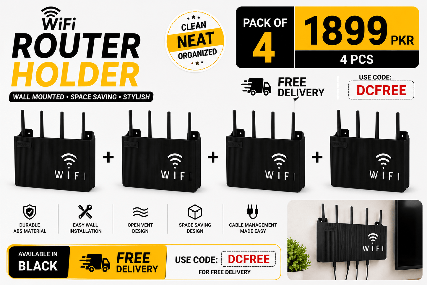 WiFi Router Holder Wall Mount | Single & Pack of 2 | White & Black Colors