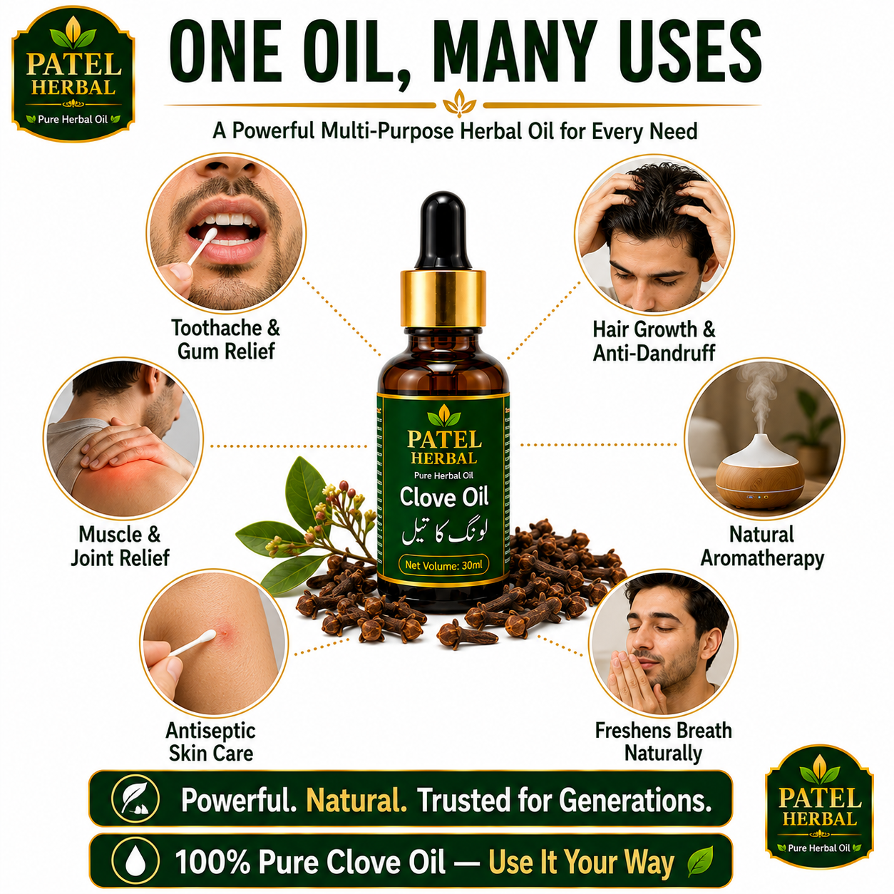 Clove Oil – 100% Pure Herbal Essential Oil for Toothache, Dental Care & Hair | 30ml