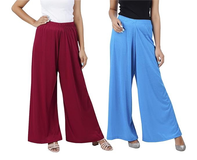 (⭐Pack of 2⭐)100% Pure & Soft Viscos Rayon Palazzo Trousers for Women Relaxed Bottom Adult Pajama Pants Viscose Palazzo Pants Regular Fit Flared Palazoo Pants Daily Use Stylish Plain Plazoo Trendz Cotton Viscose Loose Fit Flared Wide Leg Palazzo Plazo