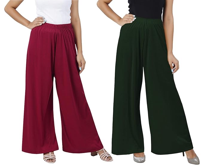 (⭐Pack of 2⭐)100% Pure & Soft Viscos Rayon Palazzo Trousers for Women Relaxed Bottom Adult Pajama Pants Viscose Palazzo Pants Regular Fit Flared Palazoo Pants Daily Use Stylish Plain Plazoo Trendz Cotton Viscose Loose Fit Flared Wide Leg Palazzo Plazo