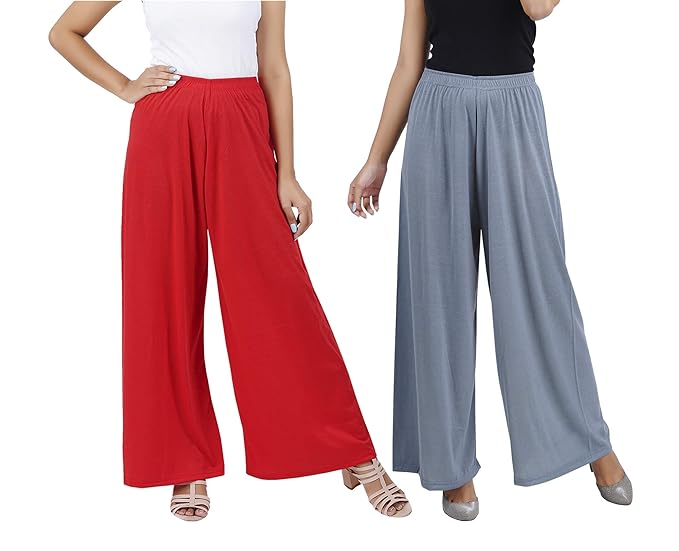 (⭐Pack of 2⭐)100% Pure & Soft Viscos Rayon Palazzo Trousers for Women Relaxed Bottom Adult Pajama Pants Viscose Palazzo Pants Regular Fit Flared Palazoo Pants Daily Use Stylish Plain Plazoo Trendz Cotton Viscose Loose Fit Flared Wide Leg Palazzo Plazo