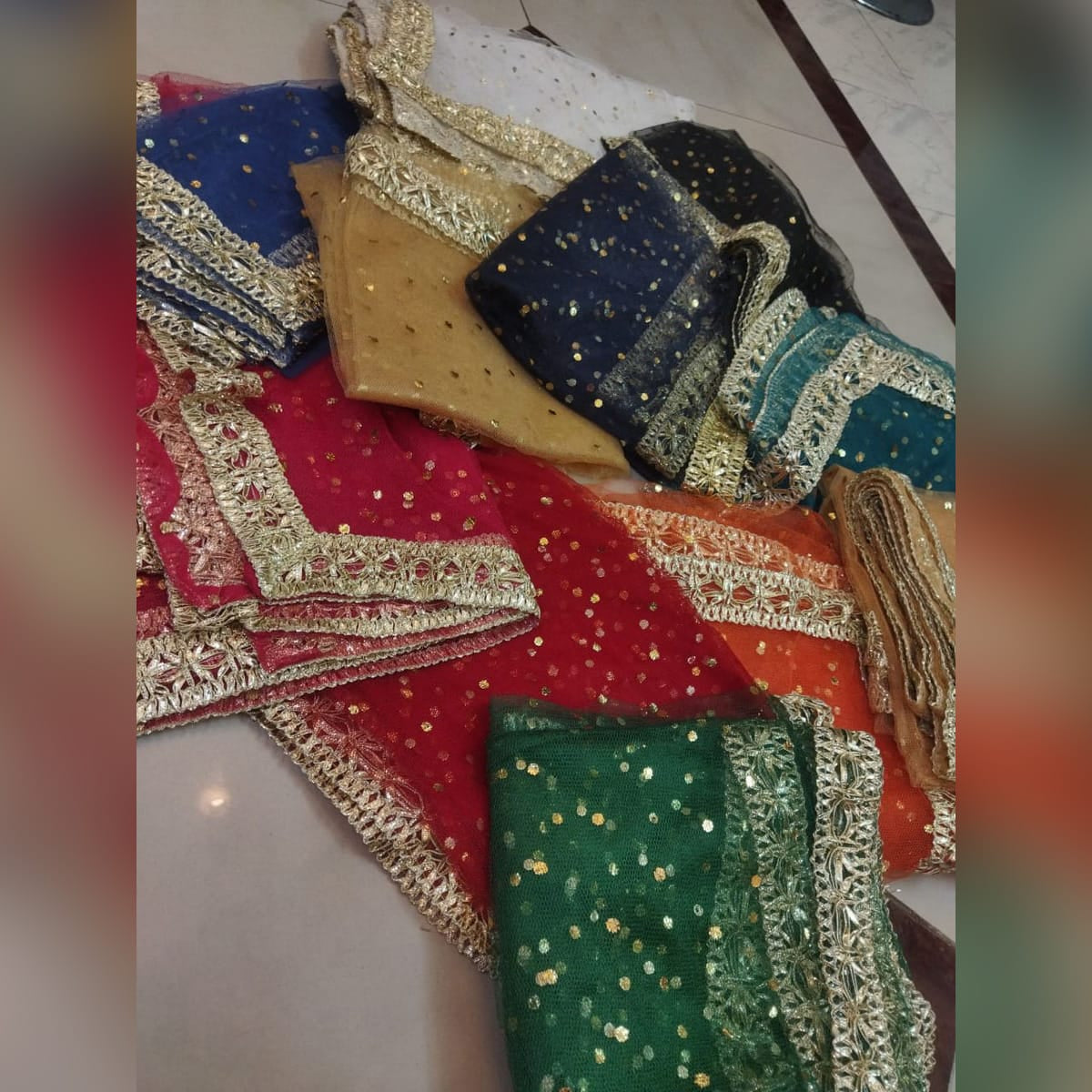 Net Dupatta with 4-Side Gota Lace | Dyeable with Golden Border | Available in Black, Red, White & More Colors | For Women & Girls