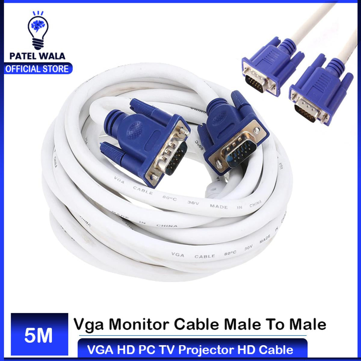 5M VGA Monitor Cable Male To Male White 3+4 VGA HD Data PC TV Projector HD Cable Video Projection Line SVGA 15Pin Male to Male M/M Monitor Cable 1080P High Resolution Cord For Pc Computer