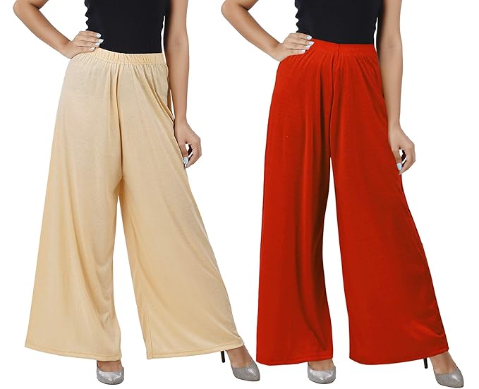 (⭐Pack of 2⭐)100% Pure & Soft Viscos Rayon Palazzo Trousers for Women Relaxed Bottom Adult Pajama Pants Viscose Palazzo Pants Regular Fit Flared Palazoo Pants Daily Use Stylish Plain Plazoo Trendz Cotton Viscose Loose Fit Flared Wide Leg Palazzo Plazo