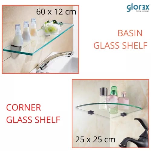 (PATEL ) (in Set) (2pcs) High Quality Thick Bathroom Wall Mounted Glass Shelf Shampoo Rack Bathroom Shelf Bathroom Rack Toilet Rack Glass Rack 1 Layer Toilet Rak Glass Rak Bathroom Rak Fast Delivery Ready Stock Readily Stock