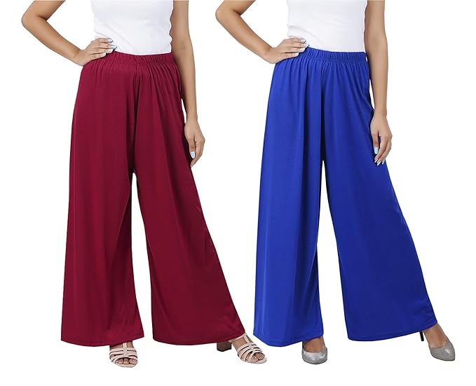 (⭐Pack of 2⭐)100% Pure & Soft Viscos Rayon Palazzo Trousers for Women Relaxed Bottom Adult Pajama Pants Viscose Palazzo Pants Regular Fit Flared Palazoo Pants Daily Use Stylish Plain Plazoo Trendz Cotton Viscose Loose Fit Flared Wide Leg Palazzo Plazo