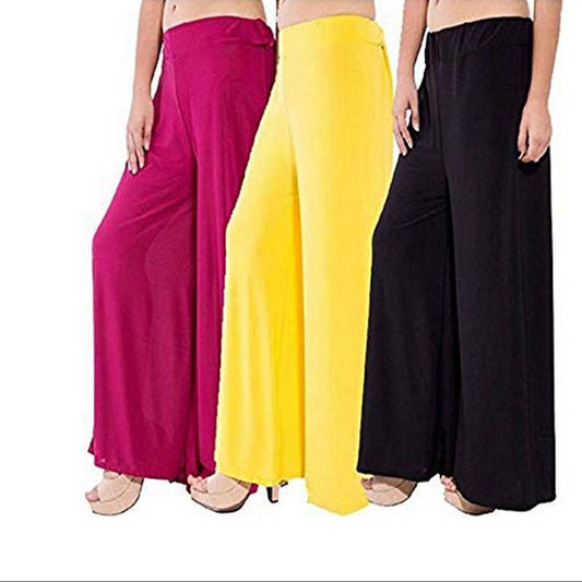 100% Pure & Soft Viscos Rayon Palazzo Trousers for Women Bottom Adult Pajama Pant Viscose Palazzo Pants Regular Fit Flared Palazoo Pants Daily Use Stylish Plain Plazoo Trendz Cotton Viscose Loose Fit Flared Wide Leg Palazzo Plazo - (Free Size)