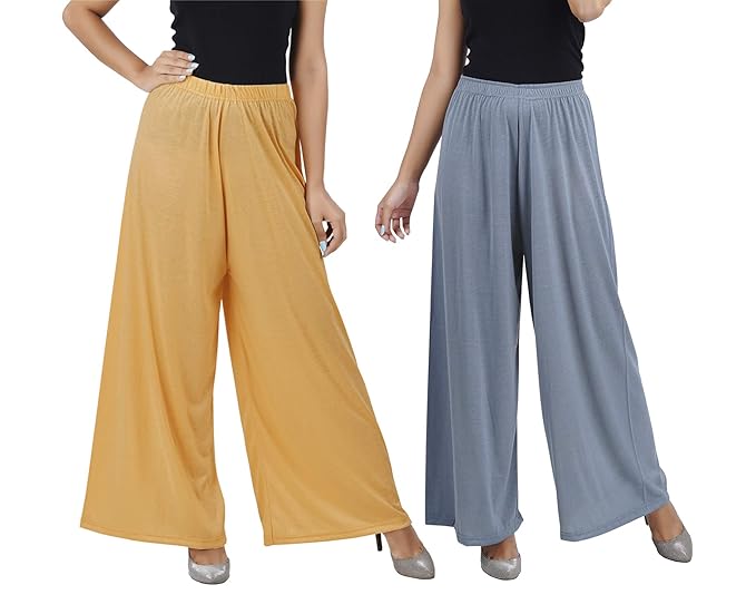 (⭐Pack of 2⭐)100% Pure & Soft Viscos Rayon Palazzo Trousers for Women Relaxed Bottom Adult Pajama Pants Viscose Palazzo Pants Regular Fit Flared Palazoo Pants Daily Use Stylish Plain Plazoo Trendz Cotton Viscose Loose Fit Flared Wide Leg Palazzo Plazo