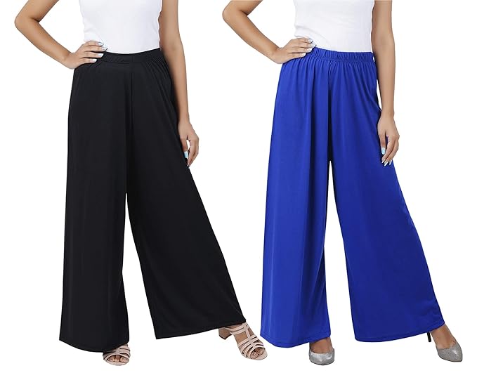 (⭐Pack of 2⭐)100% Pure & Soft Viscos Rayon Palazzo Trousers for Women Relaxed Bottom Adult Pajama Pants Viscose Palazzo Pants Regular Fit Flared Palazoo Pants Daily Use Stylish Plain Plazoo Trendz Cotton Viscose Loose Fit Flared Wide Leg Palazzo Plazo