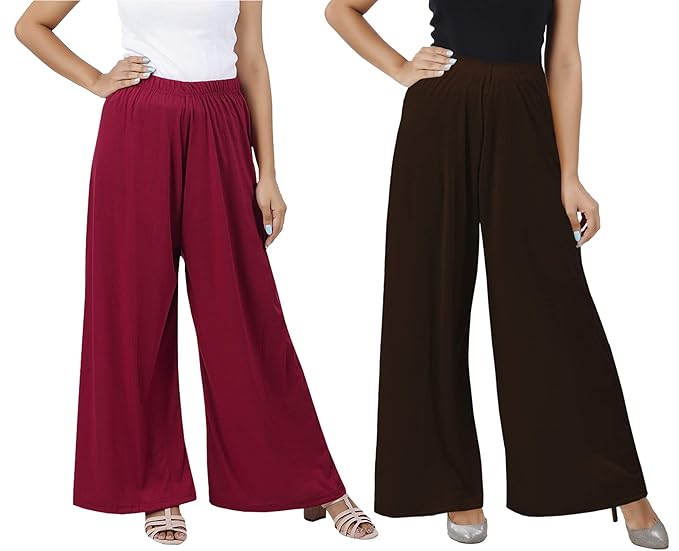 (⭐Pack of 2⭐)100% Pure & Soft Viscos Rayon Palazzo Trousers for Women Relaxed Bottom Adult Pajama Pants Viscose Palazzo Pants Regular Fit Flared Palazoo Pants Daily Use Stylish Plain Plazoo Trendz Cotton Viscose Loose Fit Flared Wide Leg Palazzo Plazo