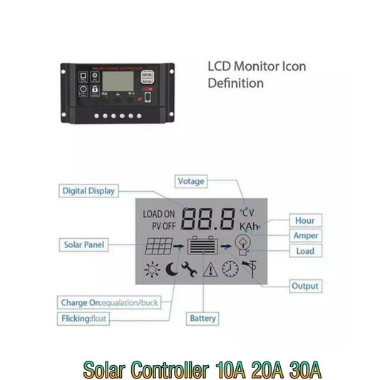 PWM Solar regulator 30A 20A 10A 12V/24V Solar Controller Regulator Charge Battery Safe Protection