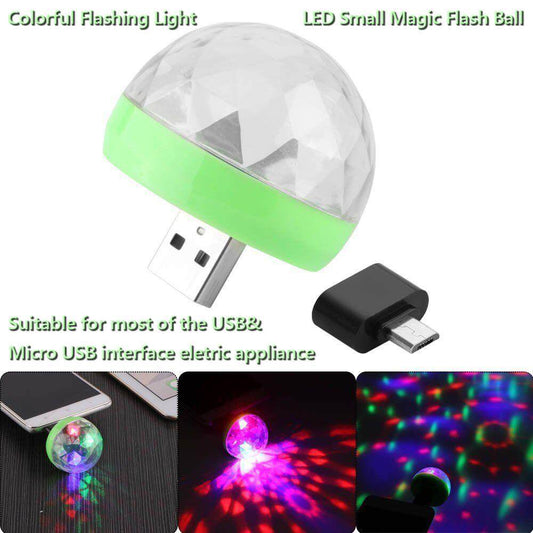 Stage USB Colorful Rotating Voice-activated Flashing Light LED Small Magic Fash Ball Suitable for Most of the USB&Micro USB Interface Eletric Appliance for Party Concert Rhythm Prom Dinner