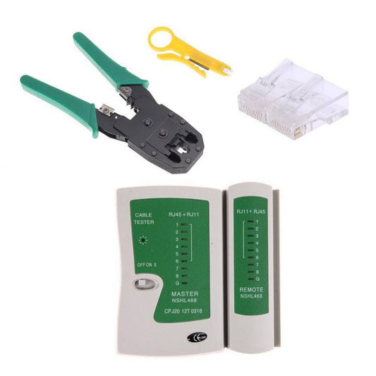 Cable Tester+Crimp Crimper+100 RJ45 CAT5 5e Connector Plug Network Tool Kit Pack of 3 Networking Tools