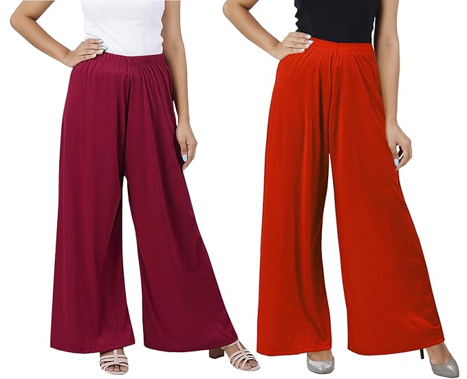 (⭐Pack of 2⭐)100% Pure & Soft Viscos Rayon Palazzo Trousers for Women Relaxed Bottom Adult Pajama Pants Viscose Palazzo Pants Regular Fit Flared Palazoo Pants Daily Use Stylish Plain Plazoo Trendz Cotton Viscose Loose Fit Flared Wide Leg Palazzo Plazo