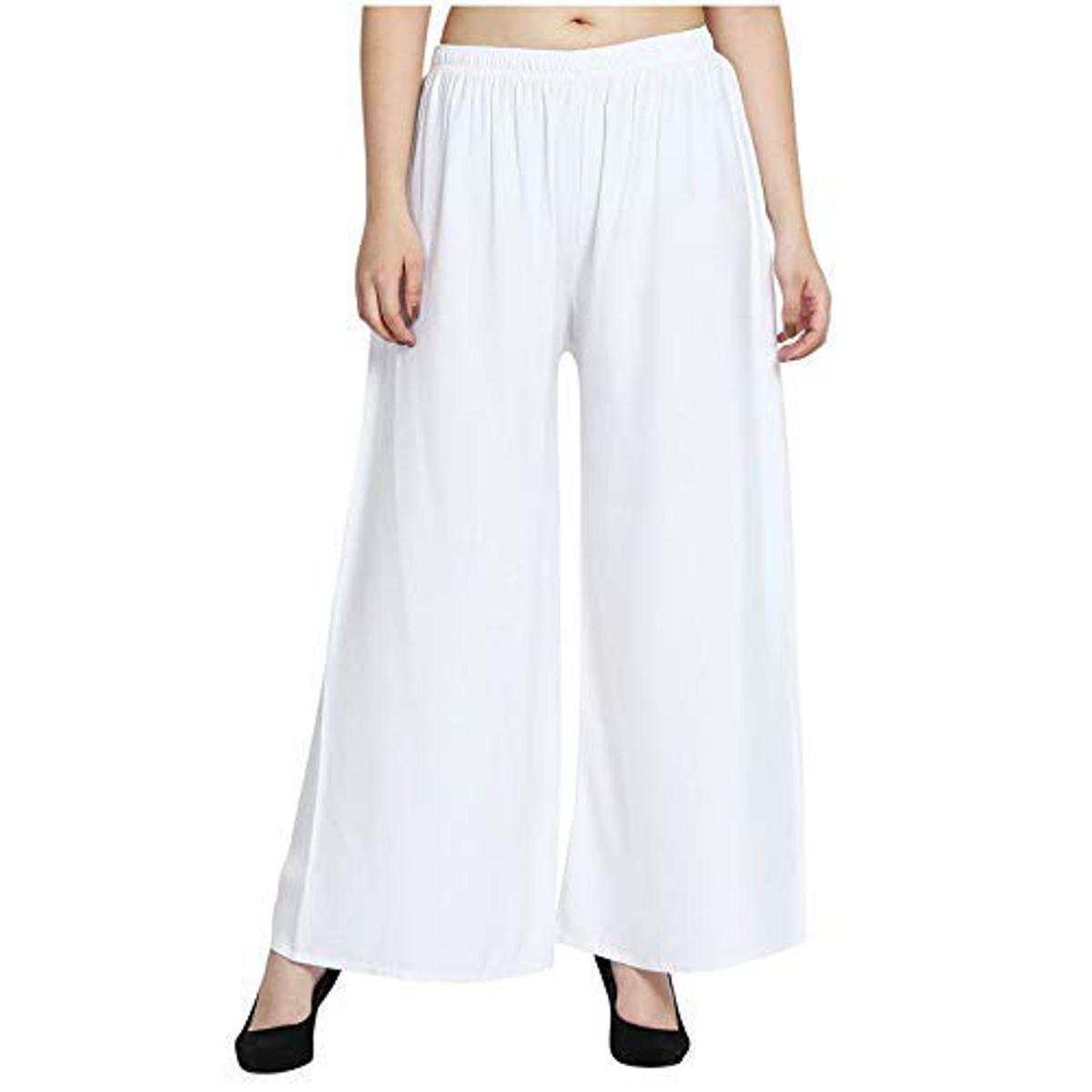 100% Pure & Soft Viscos Rayon Palazzo Trousers for Women Bottom Adult Pajama Pant Viscose Palazzo Pants Regular Fit Flared Palazoo Pants Daily Use Stylish Plain Plazoo Trendz Cotton Viscose Loose Fit Flared Wide Leg Palazzo Plazo - (Free Size)